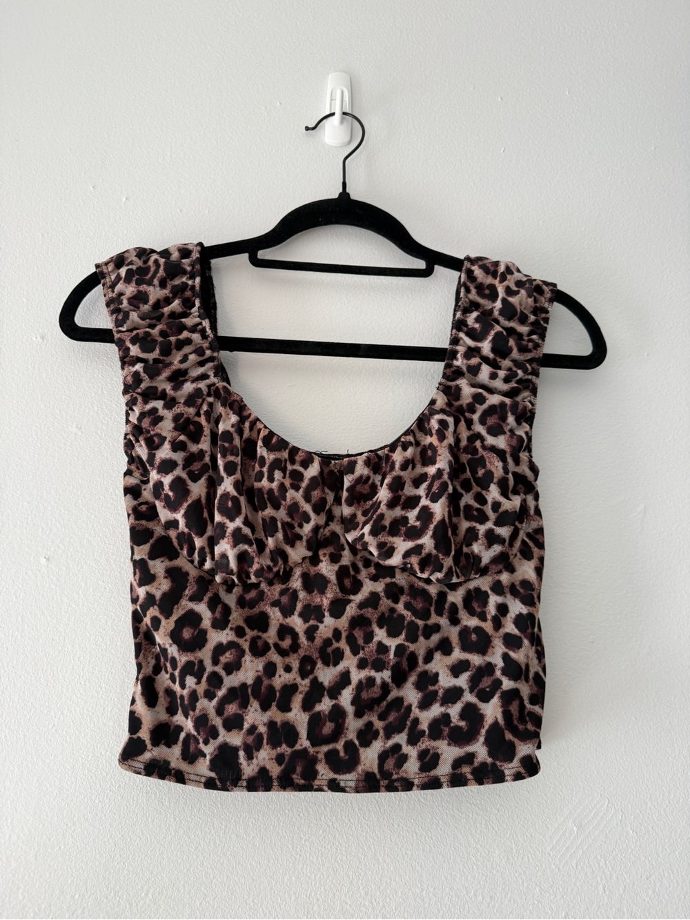 Leopard Print Scoop Crop Top in Brown and Pink